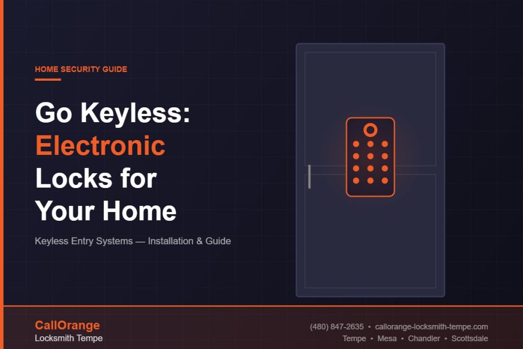 Electronic keyless entry system smart lock on residential door in Tempe AZ — CallOrange Locksmith