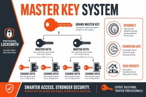 Master key system chart showing grand master, master, and change key hierarchy