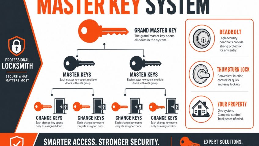 Master key system chart showing grand master, master, and change key hierarchy