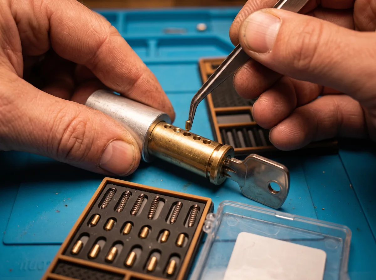 Residential locksmith rekeying door locks at a home in Tempe, AZ