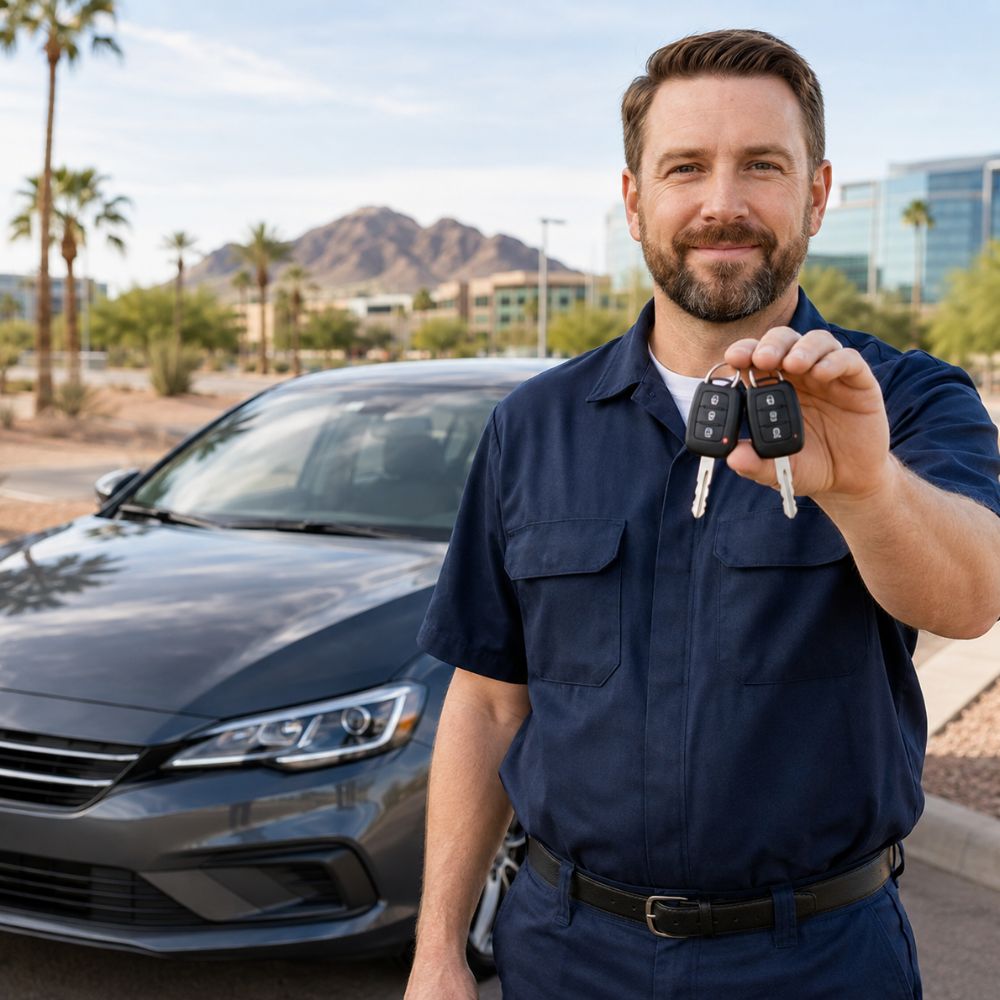 Mobile locksmith working from a fully-stocked service van in Tempe, AZ