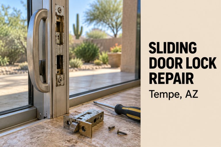 Sliding door lock repair in Tempe on an aluminum patio door